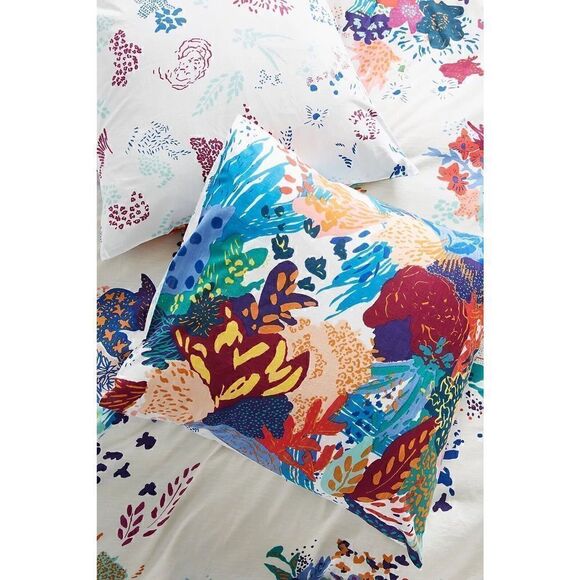 Anthropologie Delrey Euro Sham Pillow Cover Del Rey Coastal Beach Floral NEW - Picture 1 of 2